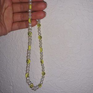 pearl smiley face choker necklace